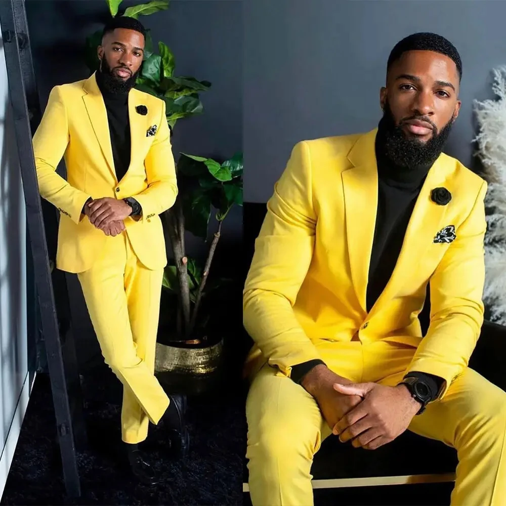 Formal Wear For Men Yellow - Желтые мужские костюмы, приталенного силуэта, однобортные,