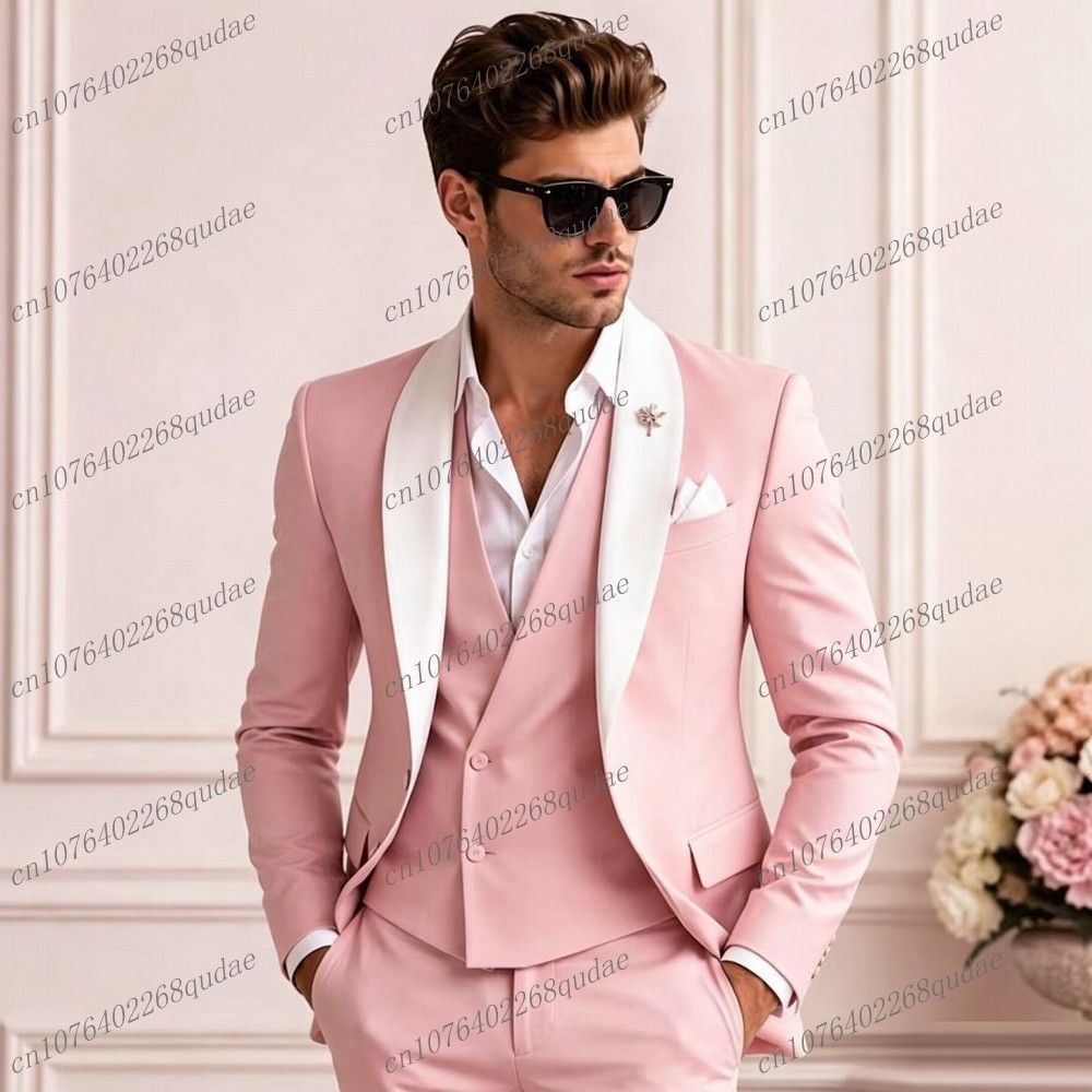 Mens Formal - Белый с розовыми элементами мужской костюм