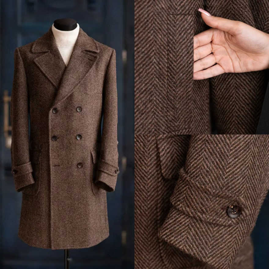 Men Formal Wear Modern - Современное мужское пальто в клетку «ёлочка»,