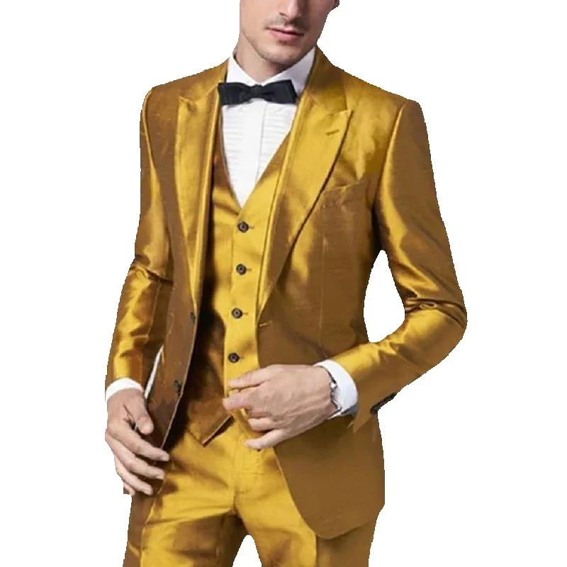 Formal Wear For Men Yellow - 2025 Золотисто-желтый атласный мужской костюм из