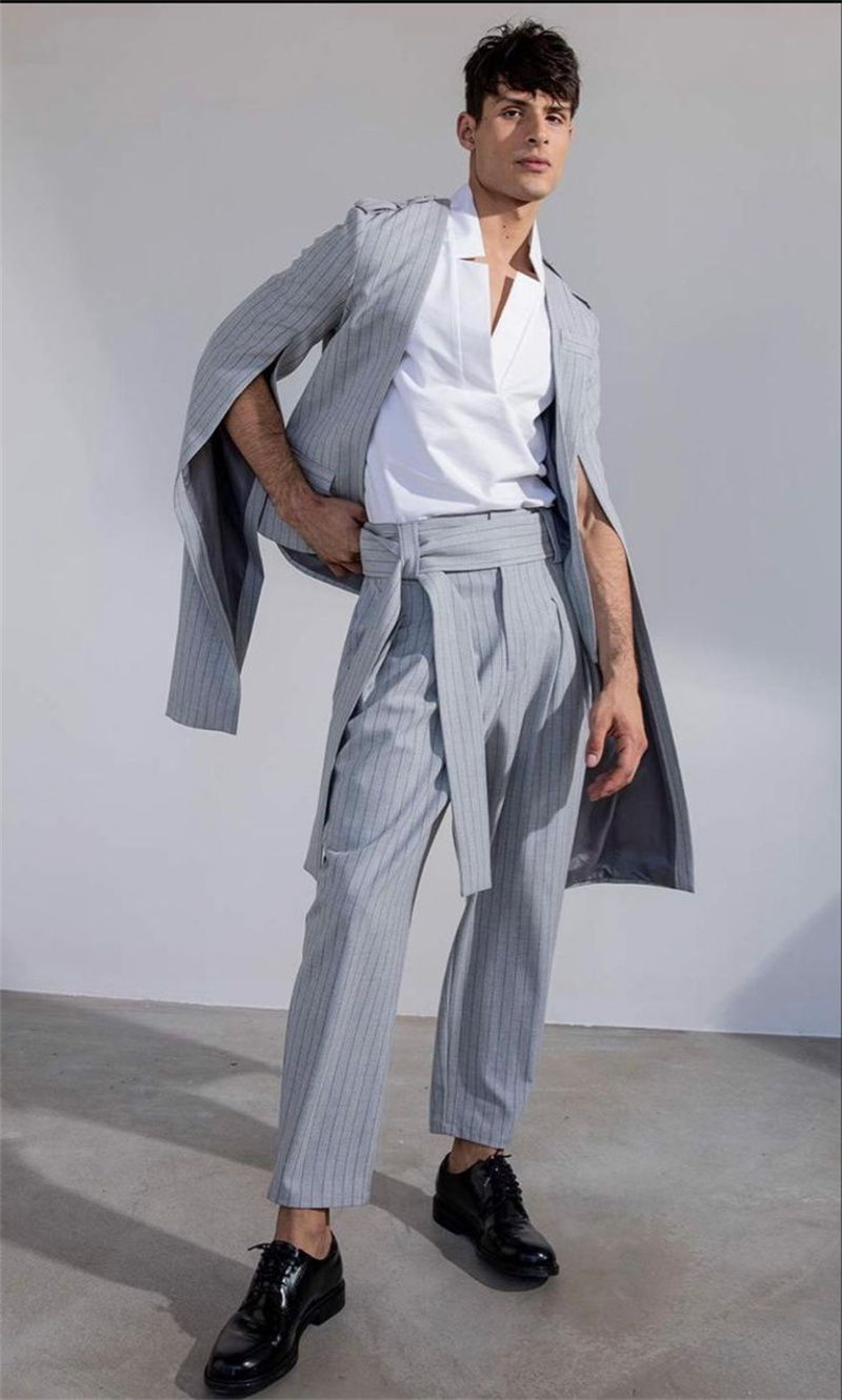Серый мужской костюм в тонкую  – обзор и цена Men Formal Wear With Coat