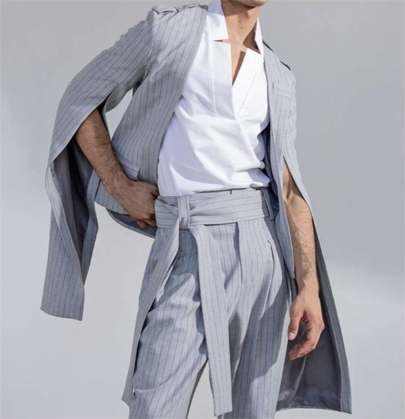 Серый мужской костюм в тонкую  – обзор и цена Men Formal Wear With Coat