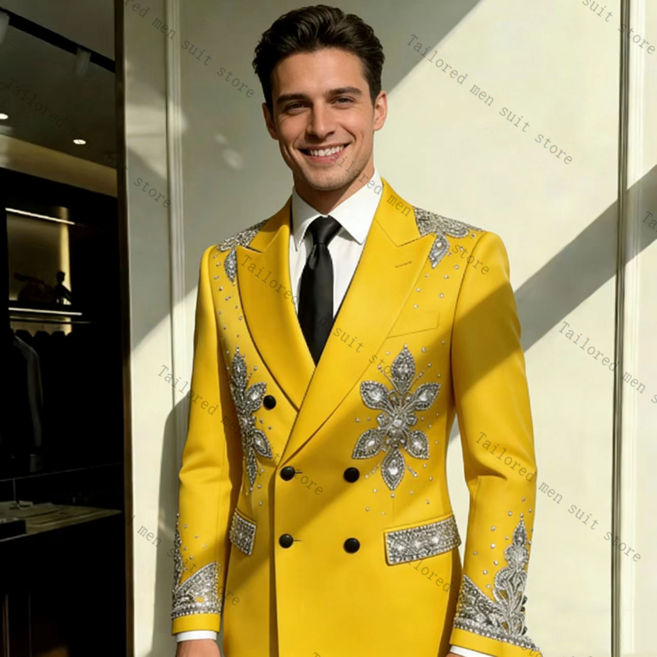 Желтый мужской костюм-двойка с – обзор и цена Formal Wear For Men Yellow