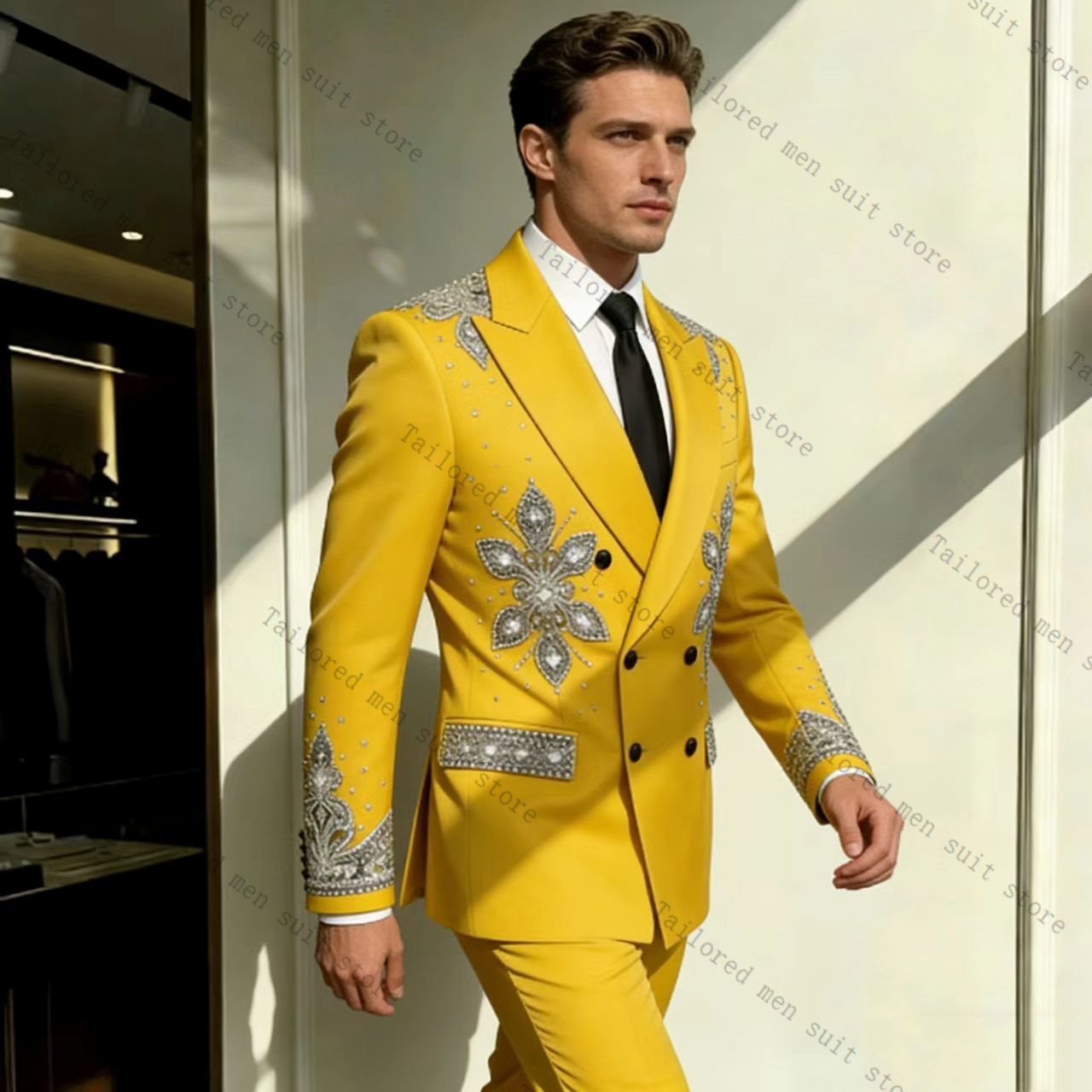 Желтый мужской костюм-двойка с – обзор и цена Formal Wear For Men Yellow