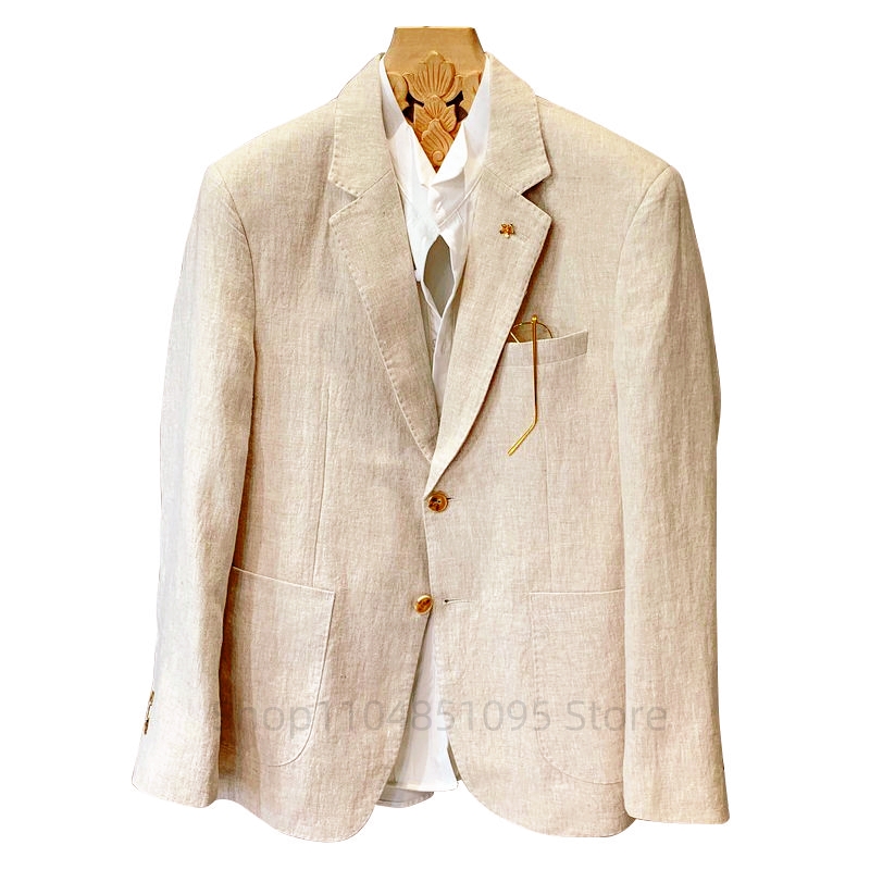 Бежевые мужские льняные пиджак – обзор и цена Men Formal Wear With Coat